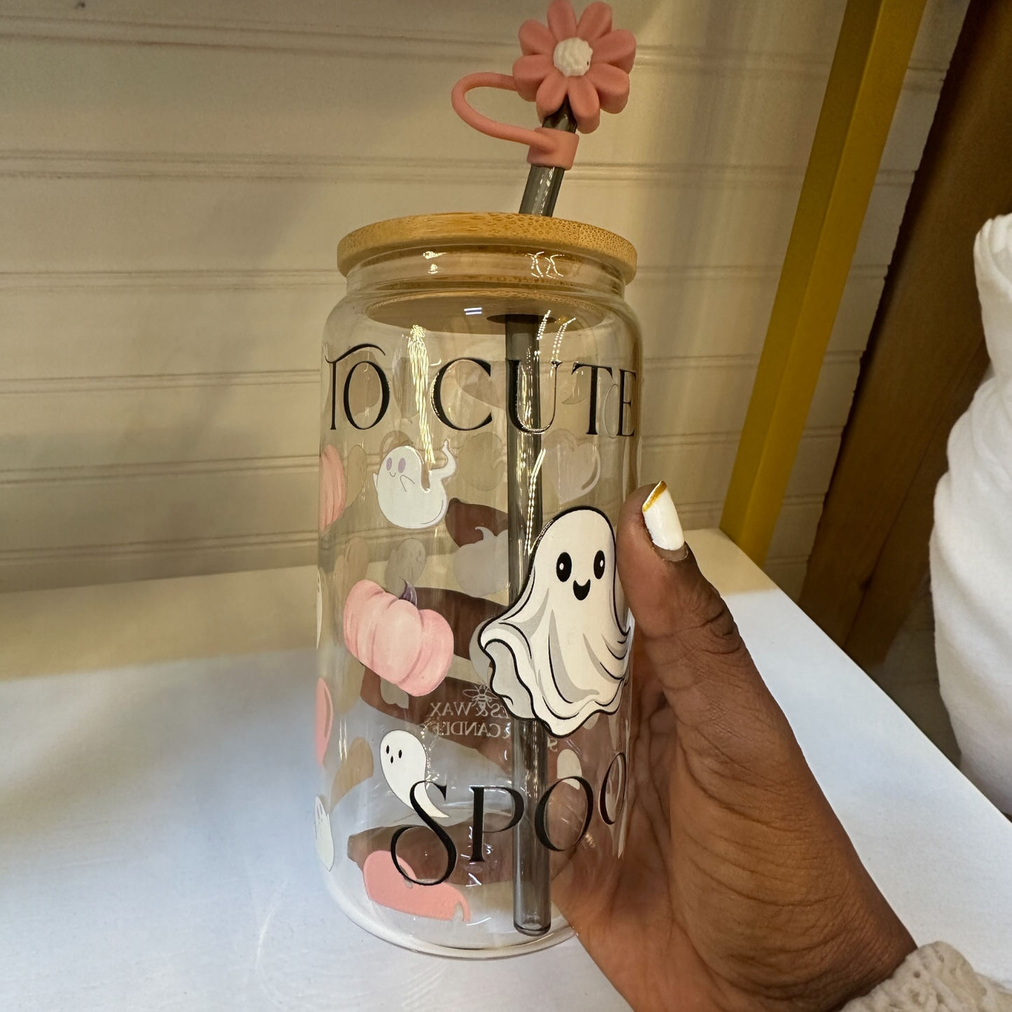 too cute to spoke 16 oz. glass cup | bamboo lid | glass straw