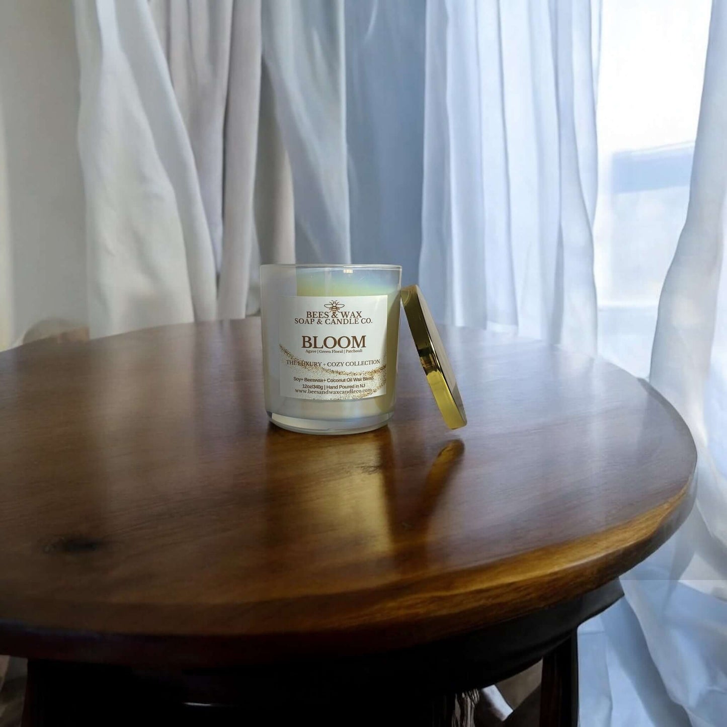 bloom luxury + cozy candles | wooden wick | agave, green floral and patchouli