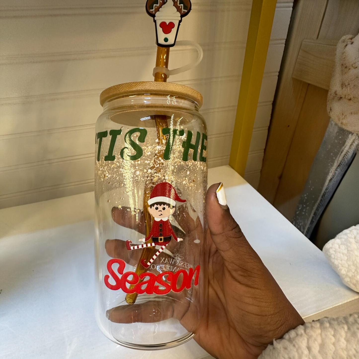 tis the season 16 oz. glass cup | bamboo lid | glass straw