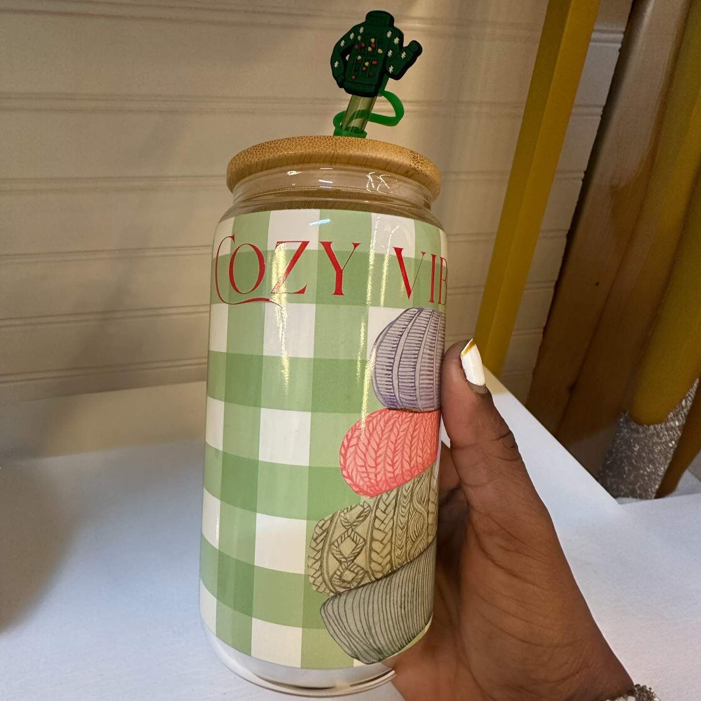 cozy vibes 16 oz. glass cup | bamboo lid | glass straw