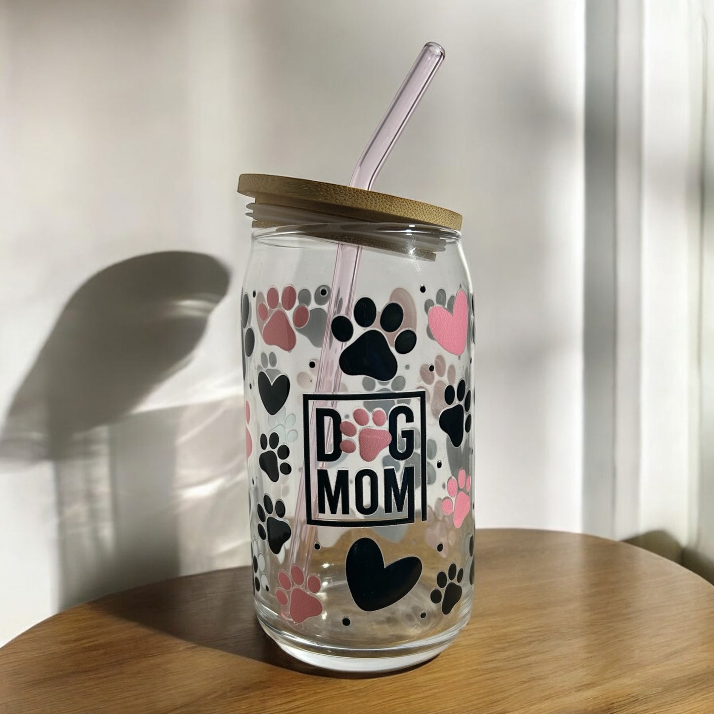 dog mom 16 oz. glass cup | bamboo lid | glass straw