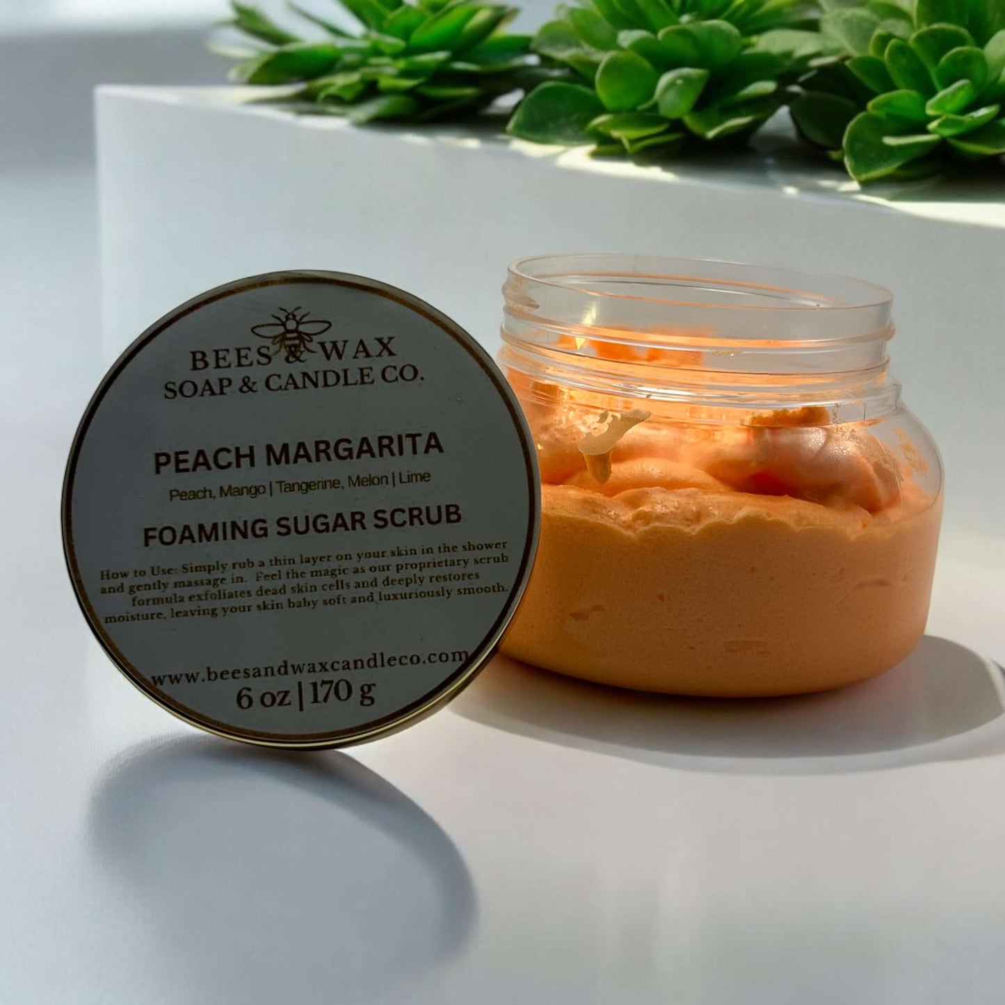 Peach Margarita | foaming sugar scrubs | peach, mango, tangerine, melon, lime