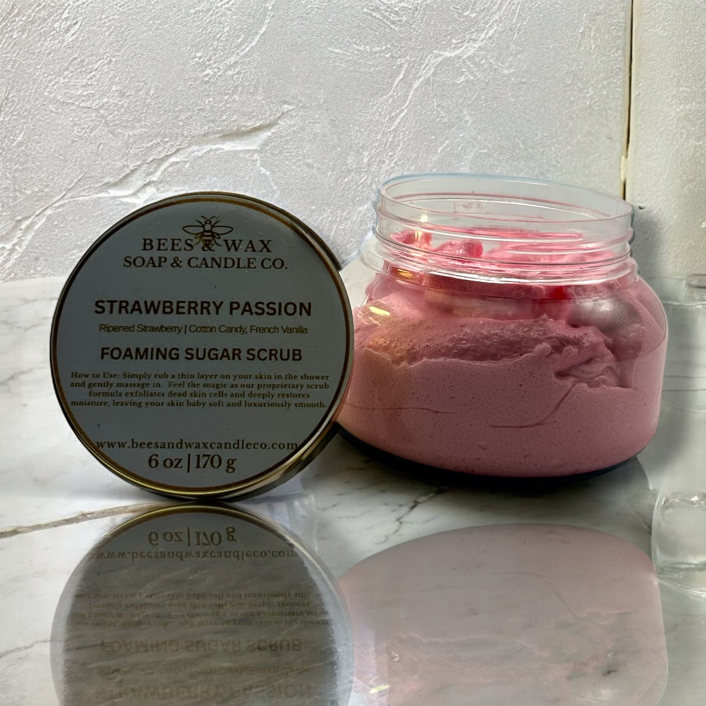 strawberry passion | foaming sugar scrubs | ripened strawberry, cotton candy, french vanilla