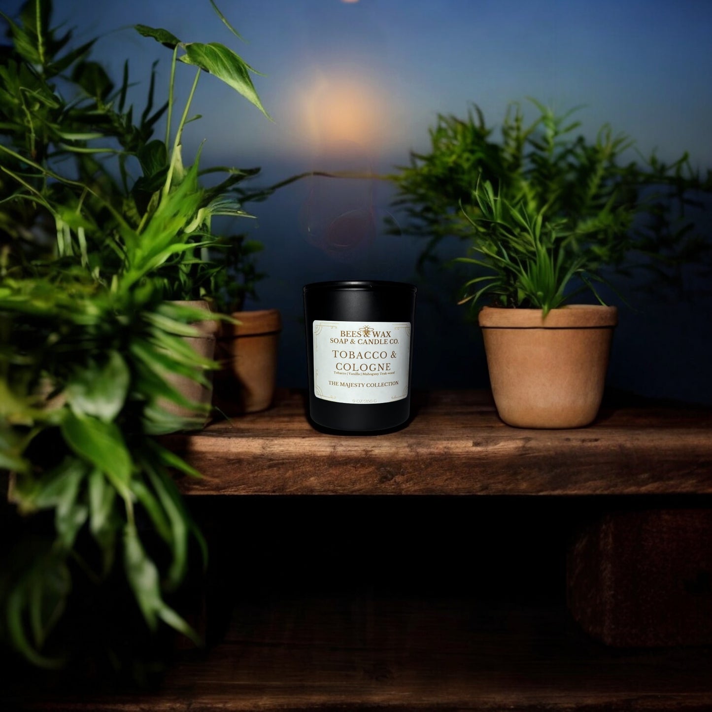 tobacco + cologne | 9 oz wooden wick | creamy vanilla, smokey tobacco & mahogany woods