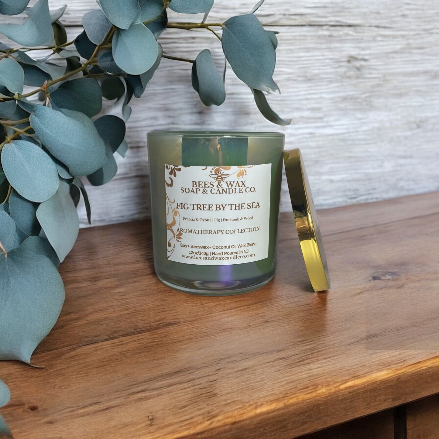 fig tree by the sea aromatherapy candles | 12 oz. beeswax candle | freesia, ozone, fig, patchouli & wood