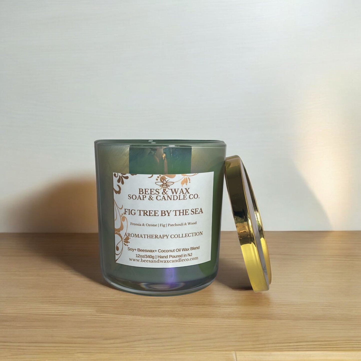 fig tree by the sea aromatherapy candles | 12 oz. beeswax candle | freesia, ozone, fig, patchouli & wood