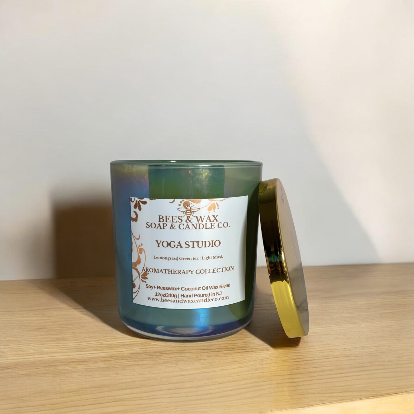 yoga studio aromatherapy candles | 12 oz. beeswax candle | lemongrass, green tea & light musk