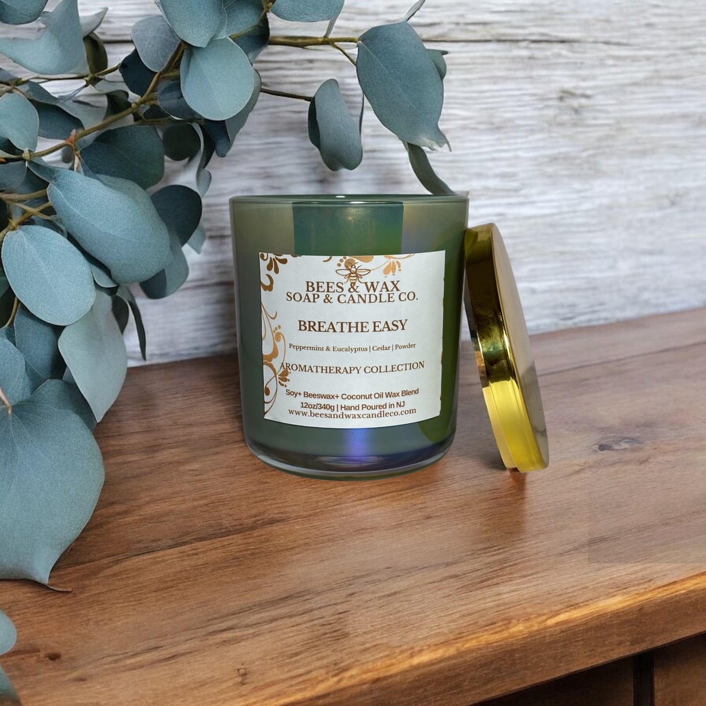 breath easy aromatherapy candles | 12 oz. beeswax candle | peppermint, eucalyptus, cedar and powder