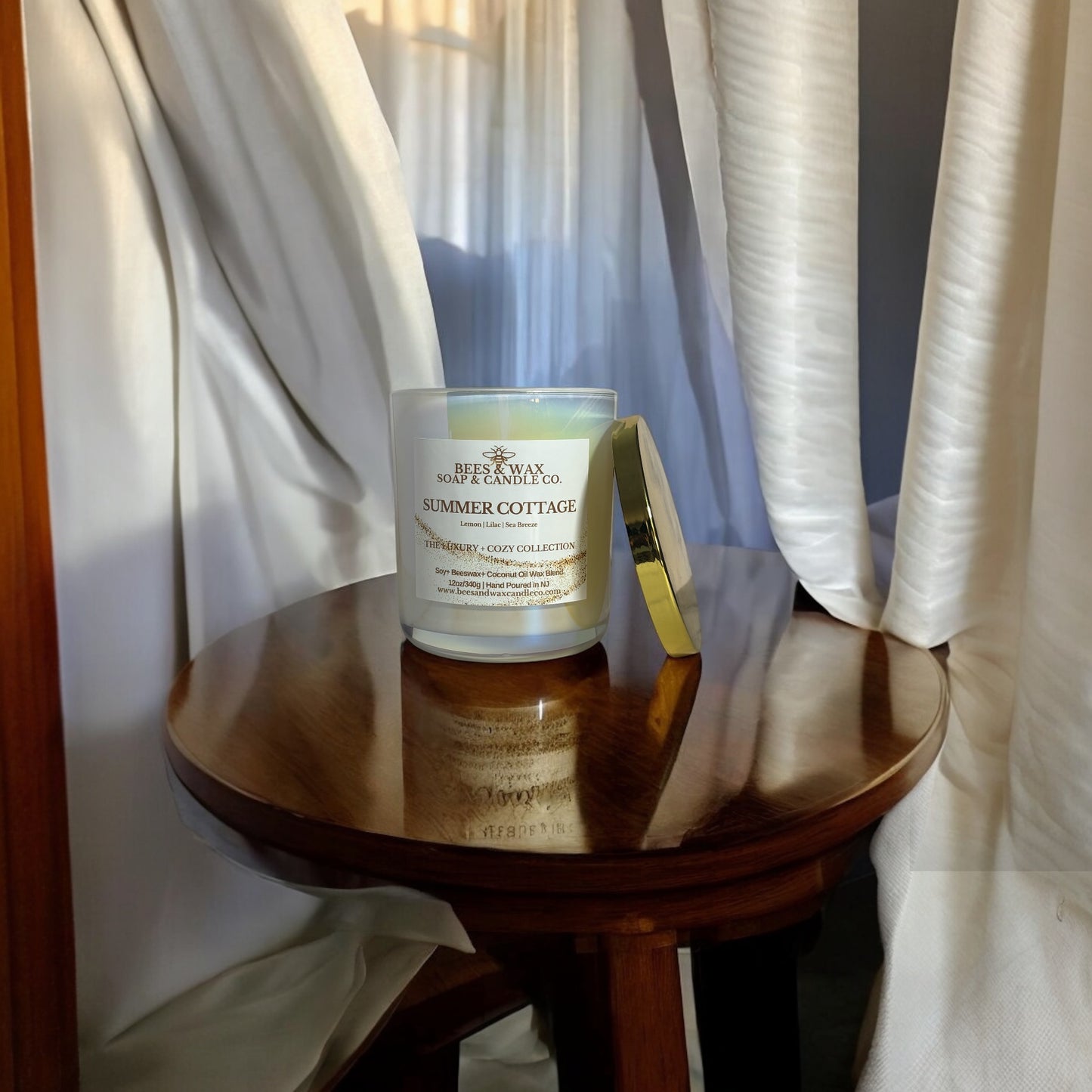 summer cottage luxury + cozy candles | 12 oz. beeswax candle | lemon, lilac and sea breeze