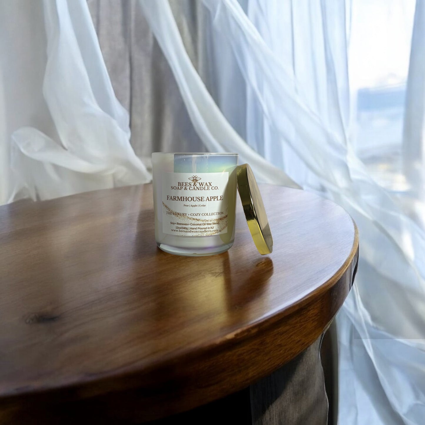 farmhouse apple luxury + cozy candles | 12 oz. beeswax candle | pear, apple and cedar