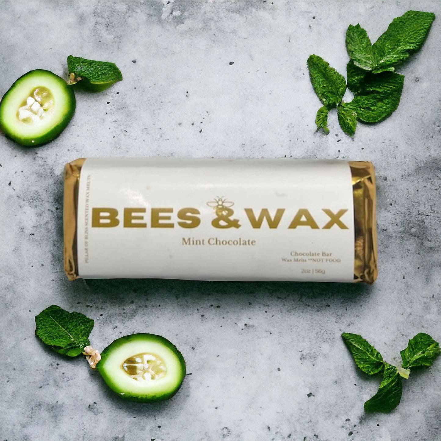 mint chocolate | chocolate bar wax melt | fresh cucumbers, mint leaves & creamy milk chocolate