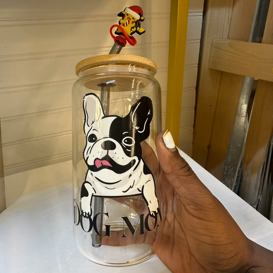 dog mom 16 oz. glass cup | bamboo lid | glass straw