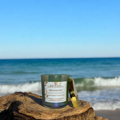 breath easy aromatherapy candles | 12 oz. beeswax candle | peppermint, eucalyptus, cedar and powder