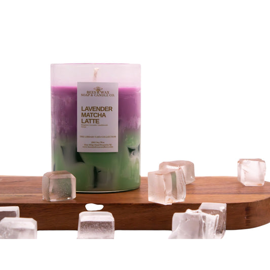 lavender matcha latte 15 oz matcha candle | handcrafted realistic ice matcha| made with soy and gel wax