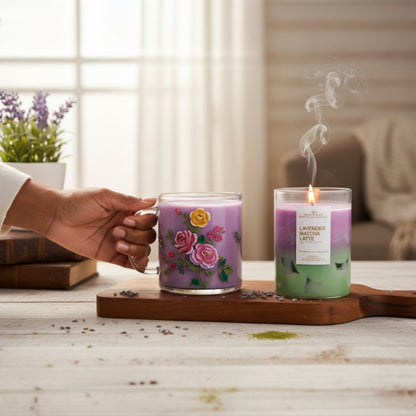lavender matcha latte 15 oz matcha candle | handcrafted realistic ice matcha| made with soy and gel wax