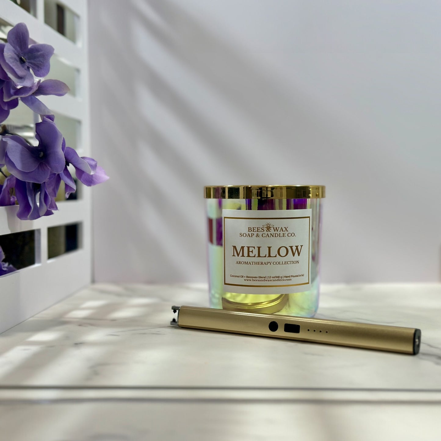 mellow aromatherapy candles | 12 oz. beeswax candle | pure geranium and lavender essential oils