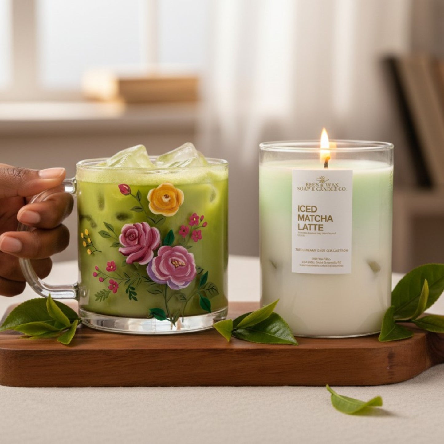 iced matcha latte 15 oz matcha candle | handcrafted realistic ice matcha| made with soy and gel wax